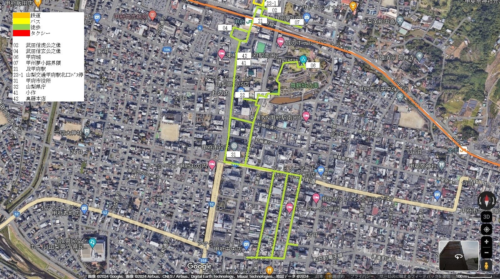 甲府市中心部の地図